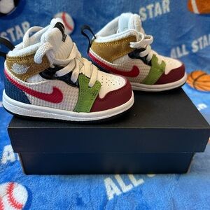 Nike Jordan 1 Kids Multicolor High-Top Sneakers - White/Red/Green/Tan/Burgundy